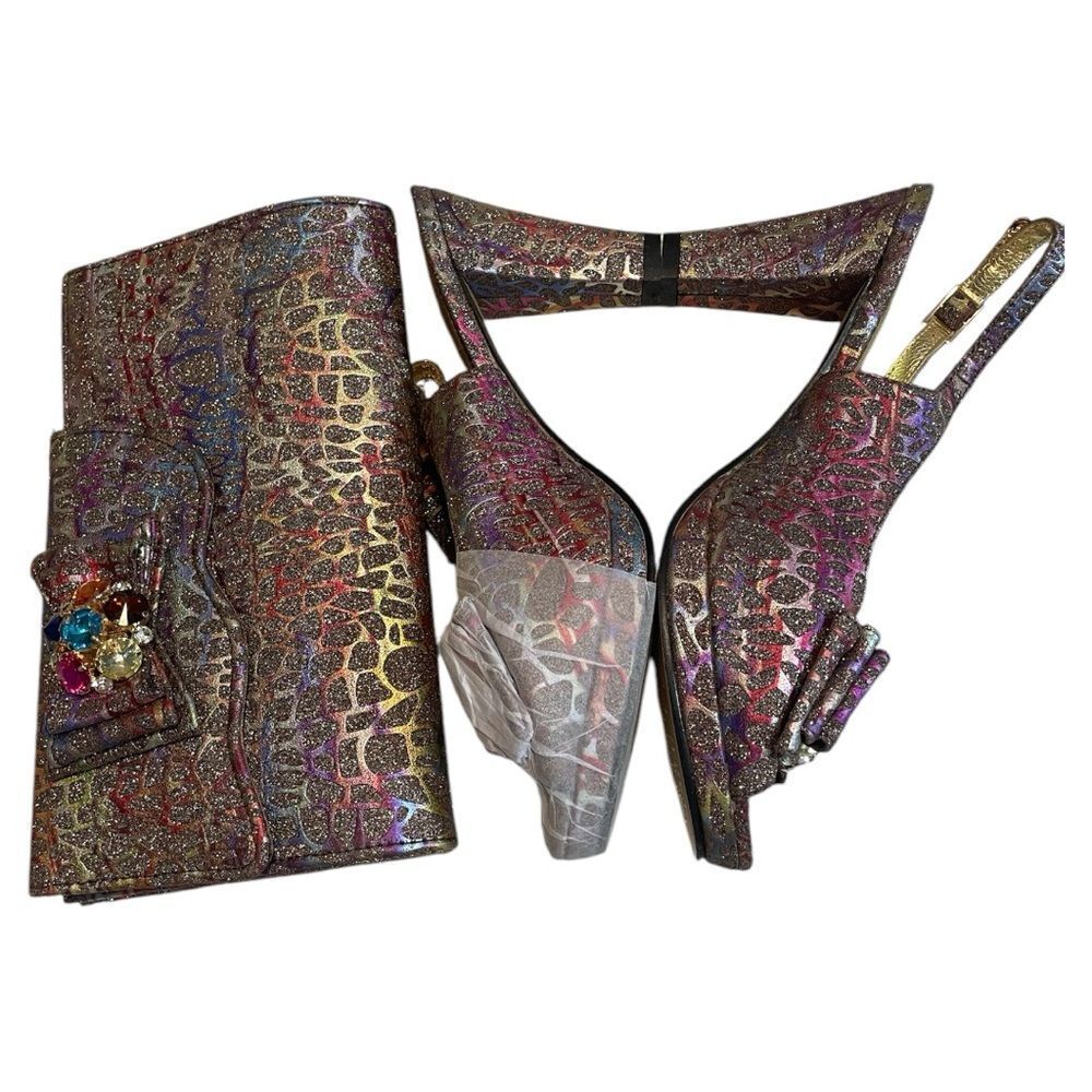 Bruno Giordano Multicolor Designer Women's Bag and Shoe Set. Sz 40
